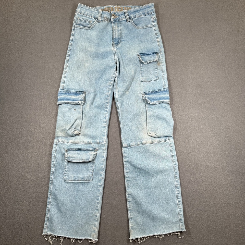 VIP Jeans‎ Womens 3/4 Blue Denim Cargo Raw Hem Stretch Utility Pocket Outdoor